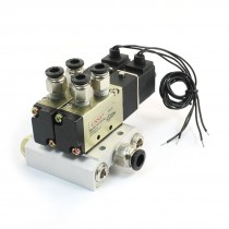 4V110 06 DC 12V 5 Way Dual Solenoid Valve Mufflers Base Quick Fittings Set