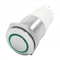 0.6" Thread Green LED SPDT Self Reset Stainless Steel Push Button Switch 6V 3A