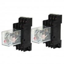 2pcs HH53P AC 220/240V 3PDT Red LED DIN Mounted Power Relay w Socket