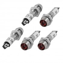DC 24V 2 Pins 8mm Threaded Red LED Light Signal Indicator Lamp 5 Pcs