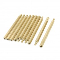 10Pcs M3 x 50mm x 56mm Gold Tone Brass Male Female Hexagon Standoff Spacer