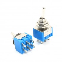 6mm Panel Mounted 6 Pin ON/OFF/ON DPDT Toggle Switch AC 125V 6A Blue 2pcs
