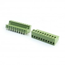 AC300V 10A 5.08mm 10-Pin Green Plastic Right Angle PCB Screw Terminal Block 2Pcs