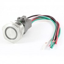 Flat Head DPST 25mm DC 24V Green Indicator Lamp Metal Locking Push Button Switch