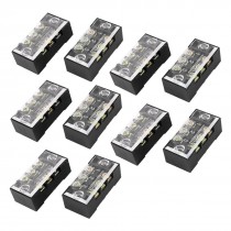10 Pcs Dual Row 3 Position Screw Terminal Block Strip 600V 15A w Cover