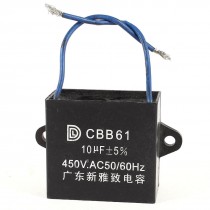 CBB61 10uF 2 Wires 5% Tolerance Ceiling Fan Motor Star-up Capacitor AC 450V