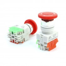 Ui 660V Ith 10A DPST Rotary Reset Red Mushroom Head Push Button Switch 2Pcs