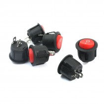 6Pcs SPST ON/OFF 2 Pin Red Headed Round Boat Rocker Switch AC250V 6A AC125V 10A