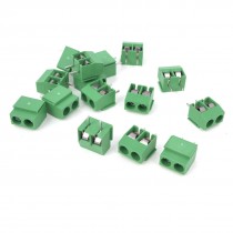 15 Pcs 300V 10A 2P Pins Male PCB Screw Terminal Block Connector 5mm Pitch Green