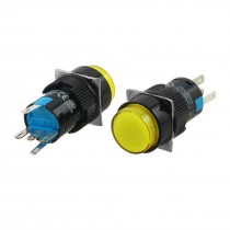 2 Pcs Yellow Round Cap DC 24V Light Latching Push Button Switch AC 250V 5A