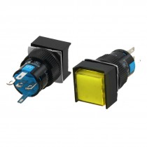 2 Pcs Yellow Square DC 12V Neon Light Latching AC 250V 5A Pushbutton Switch
