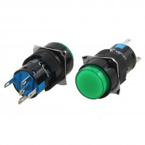 2 Pcs Green Round AC 220V Light Latching SPDT AC 250V 5A Push Button Switch