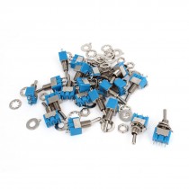 20Pcs AC 125V 6A 3 Pin ON/ON 2 Position SPDT Miniature Mini Toggle Switch Blue
