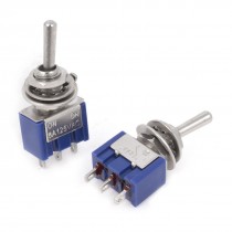 2 Pcs 2 Positions 3-Pin SPDT ON/ON Blue Mini Toggle Switch 6A AC125V