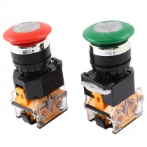 AC 660V 10A DPST NO+NC Red Green Mushroom Cap Emergency Press Stop Switch 2Pcs