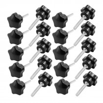 20 Pieces Black 6mm Male Thread Screw On Type Knurled Star Knobs