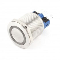 DC 12V Blue LED DPST 1NO 1NC 22mm Thread Self-Locking Push Button Switch