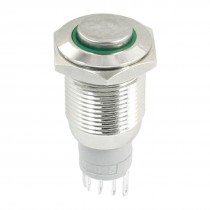 DC 12V Green Angel Eye LED SPDT Latching Metal Pushbutton Switch 16mm Thread