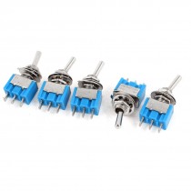 5 Pcs AC 125V 6A SPDT 3 Terminals ON/ON Two Position Self-Locking Toggle Switch