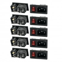 AC250V 10A 3 Pin Red Light Rocker Switch IEC320 C14 Inlet Socket w Fuse 10 Pcs