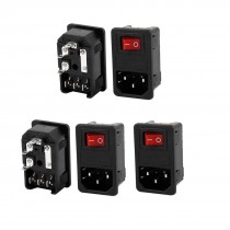 AC250V 10A SPST Red Lamp Rocker Boat Switch IEC320 C14 Inlet Socket w Fuse 5Pcs