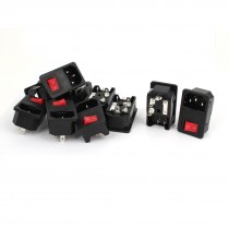 AC 250V 10A IEC 320 C14 Inlet Socket w Fuse w 2-pin Red Lamp Rocker Switch 10Pcs