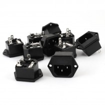 AC 250V 10A Screw Mounted 3 Pin C14 Inlet Power Socket w 5mm x 20mm Fuse 10Pcs