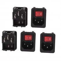 AC 10A 250V O/I Red Button Rocker Switch IEC320 C14 Inlet Power Socket 5 Pcs