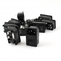 AC250V 10A DPST Black Button Rocker Switch IEC320 C14 Inlet Socket w Fuse 10 Pcs