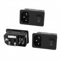 250V 10A IEC 320 C14 AC Power Inlet Panel Socket w Fuse w Rocker Switch 2 Pcs