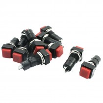 250V 5A Panel Mount SPST 2-Pin Momentary Red Head Push Button Switch 10Pcs