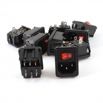 10 Pcs 3 Pin SPST Red Light Rocker Switch IEC320 C14 Power Socket AC 10A 250V