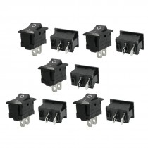 6A/12A 250VAC 10A 125VAC 2 Pin SPST Plastic Shell I/O Boat Rocker Switch 10 Pcs