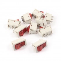 AC 250V 6A 3 Pins SPST Red Light Snap in Boat Rocker Switch 10 Pcs