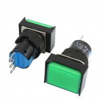 2Pcs AC 250V 3A SPDT 3P Green Rectangular Latching Push Button Switch