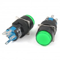 2 Pcs Green Round Cap Lamp Momentary Push Button Switch Cliaf