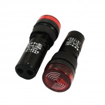 AC 220V 18mm Red LED Accident Signal Indicator Light w Buzzer 2 Pcs