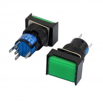 AC 220V Lamp 5P 1NO 1NC Momentary Green Rectangular Push Button Switch 2Pcs
