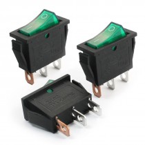 3Pcs AC250V 15A SPST 3-Pin Soldering 2 Position Rocker Switches w Green Light