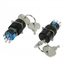 2 Pcs Keylock Rotary Selector Round 2NO 2NC DPDT Push Button Switch AC 250V 5A