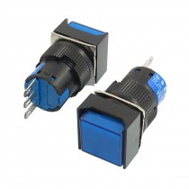 2Pcs AC 250V 3A 3P SPDT Blue Square Cap Momentary Push Button Switch