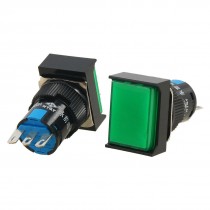 AC 250V 5A 1NO 1NC Latching Green Rectangular Push Button Switch 2 Pcs