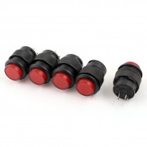 5 Pcs Red Light AC 250V 3A SPST Momentary Type Push Button Switch