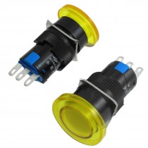AC 250V 5A 3 Pin 1NO 1NC Yellow Momentary Mushroom Push Button Switch 2 Pcs
