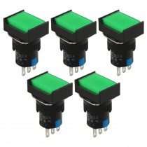 AC 250V 5A 1NO 1NC Latching Green Rectangular Push Button Switch 5 Pcs