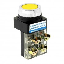 AC 250V 6A 1NO 1NC DPST Momentary Yellow Flat Push Button Switch