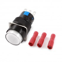 White 3Pins SPDT Momentary Round Pushbutton Switch w Crimp Terminals