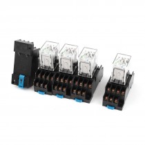 HH54PL DC 24V Coil 4PDT 14Pin 35mm DIN Rail Electromagnetic Power Relay 5 Pieces