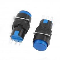 2 x SPDT NO NC Blue Momentary Round Push Button Switch AC 250V 3A