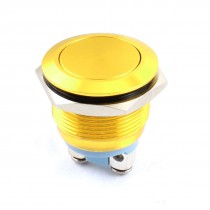 AC 250V 5A 19mm Thread SPST Momentary Reset Yellow Metal Push Button Switch